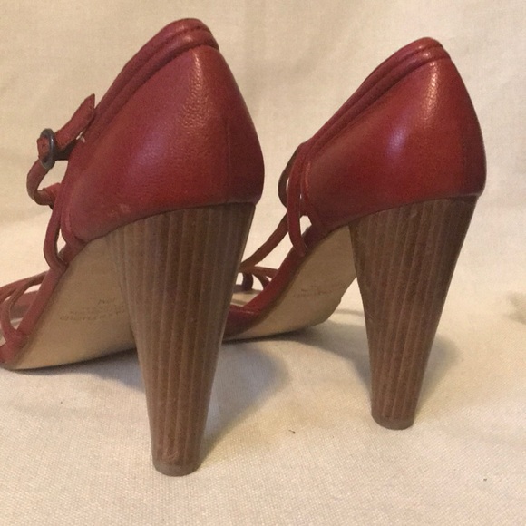 Max Studio Red Leather Strappy Heeled Sandals - Picture 2 of 6